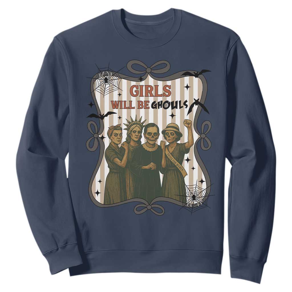 Halloween Feminist Sweatshirt Girls Will Be Ghouls Women Empowerment TS12 Navy Print Your Wear