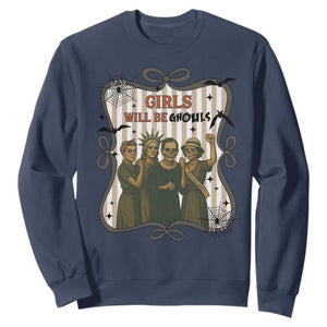 Halloween Feminist Sweatshirt Girls Will Be Ghouls Women Empowerment TS12 Navy Print Your Wear