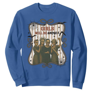 Halloween Feminist Sweatshirt Girls Will Be Ghouls Women Empowerment TS12 Royal Blue Print Your Wear