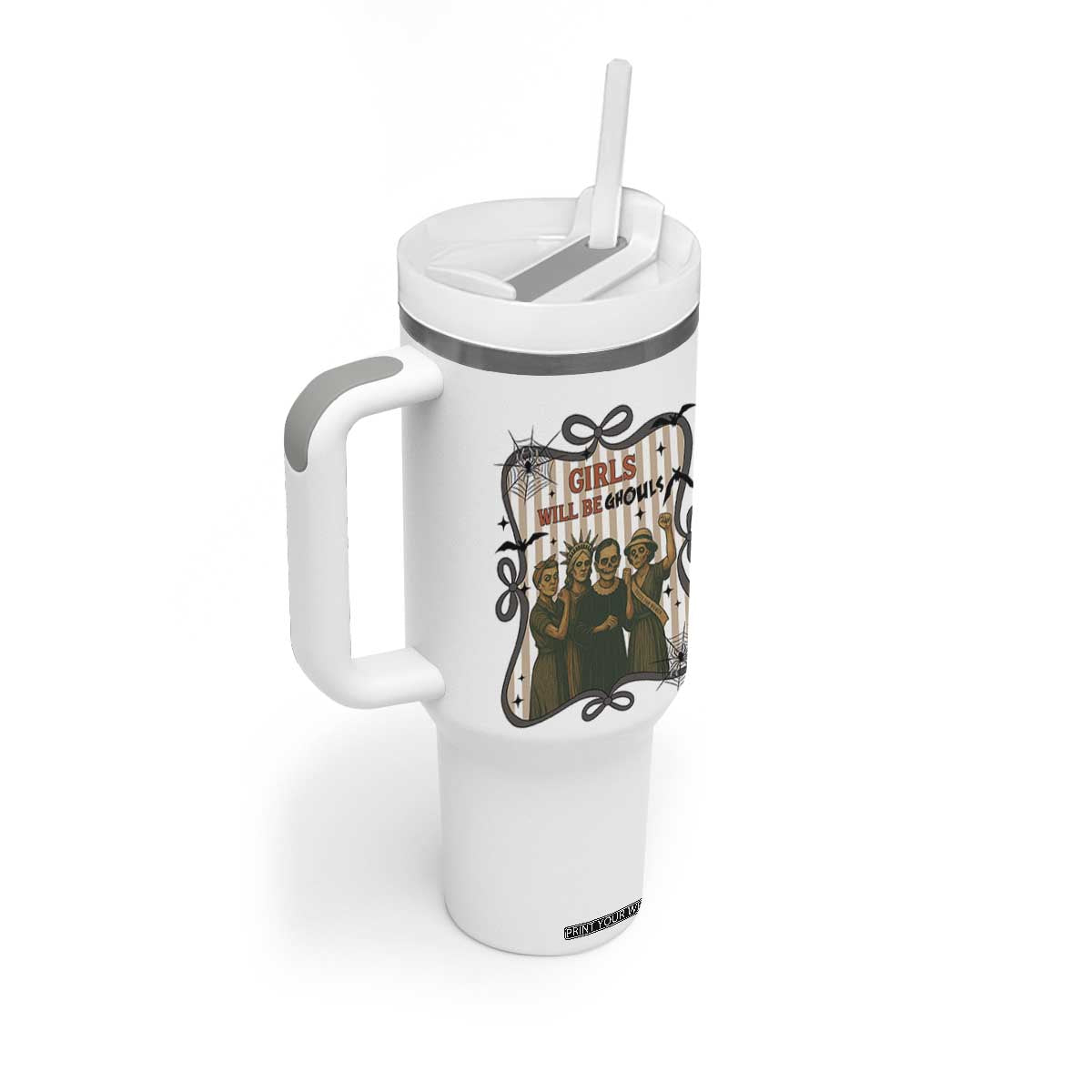 Halloween Feminist Tumbler With Handle Girls Will Be Ghouls Women Empowerment TS12 Print Your Wear
