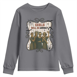 Halloween Feminist Youth Sweatshirt Girls Will Be Ghouls Women Empowerment TS12 Charcoal Print Your Wear