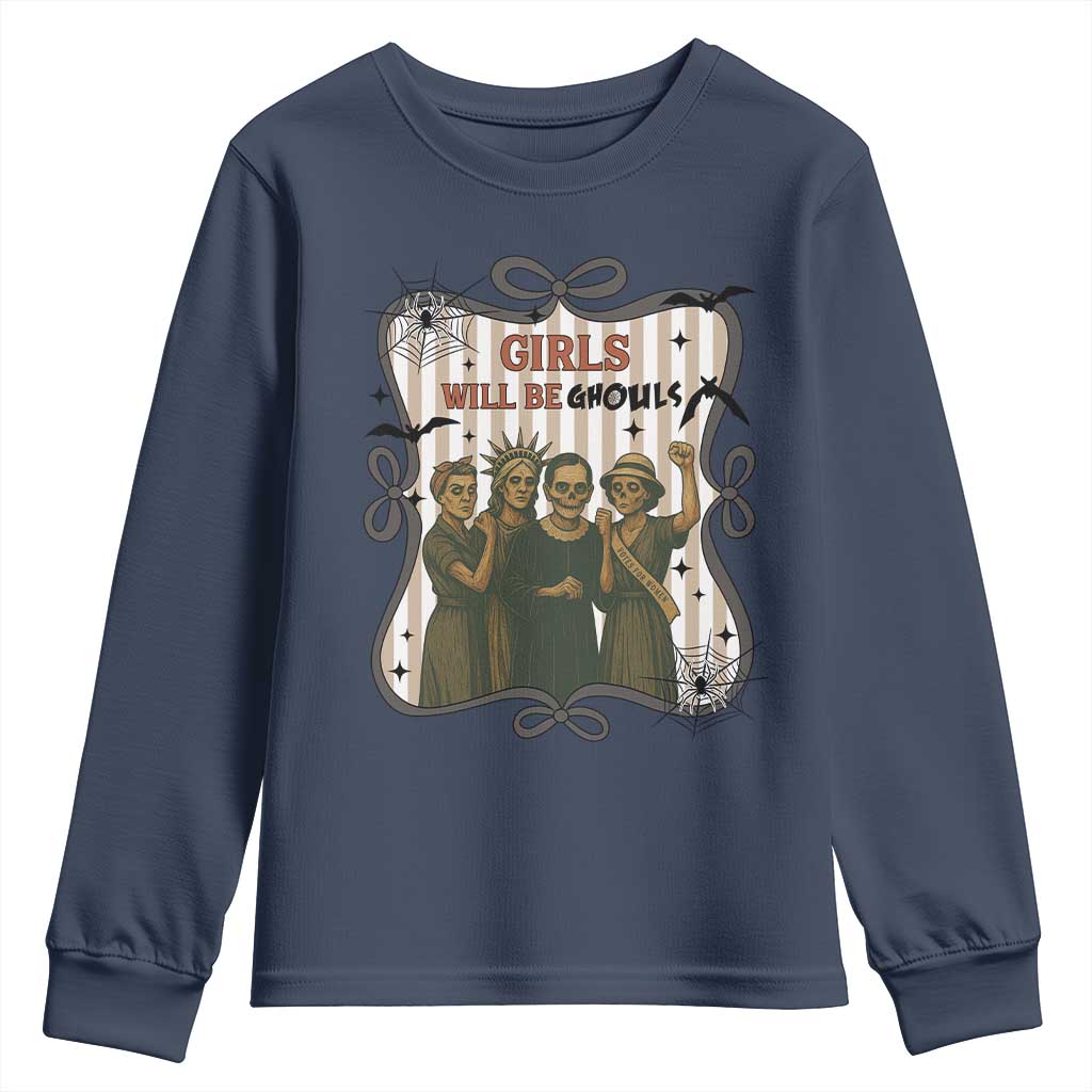 Halloween Feminist Youth Sweatshirt Girls Will Be Ghouls Women Empowerment TS12 Navy Print Your Wear