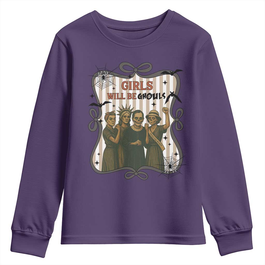 Halloween Feminist Youth Sweatshirt Girls Will Be Ghouls Women Empowerment TS12 Purple Print Your Wear
