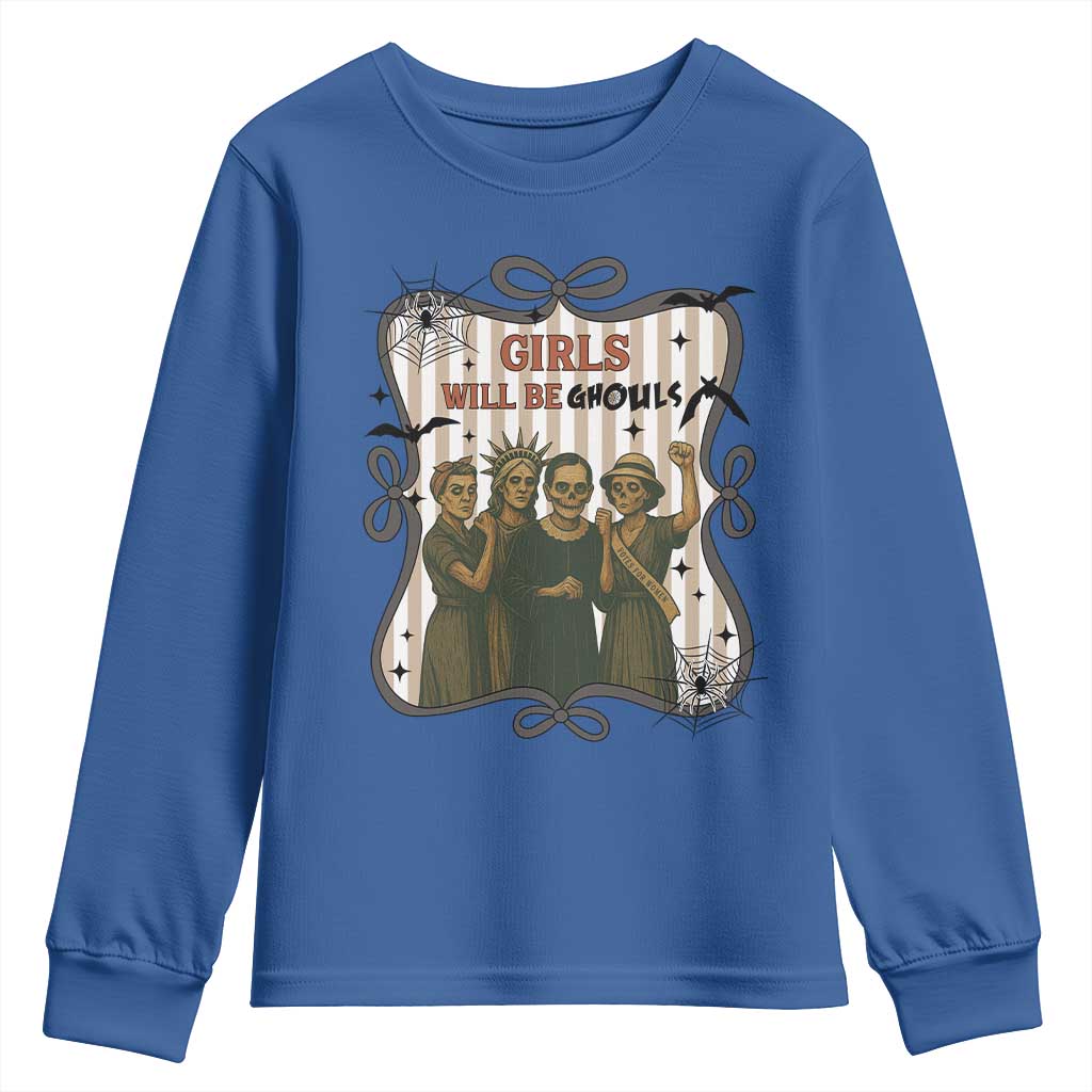 Halloween Feminist Youth Sweatshirt Girls Will Be Ghouls Women Empowerment TS12 Royal Blue Print Your Wear