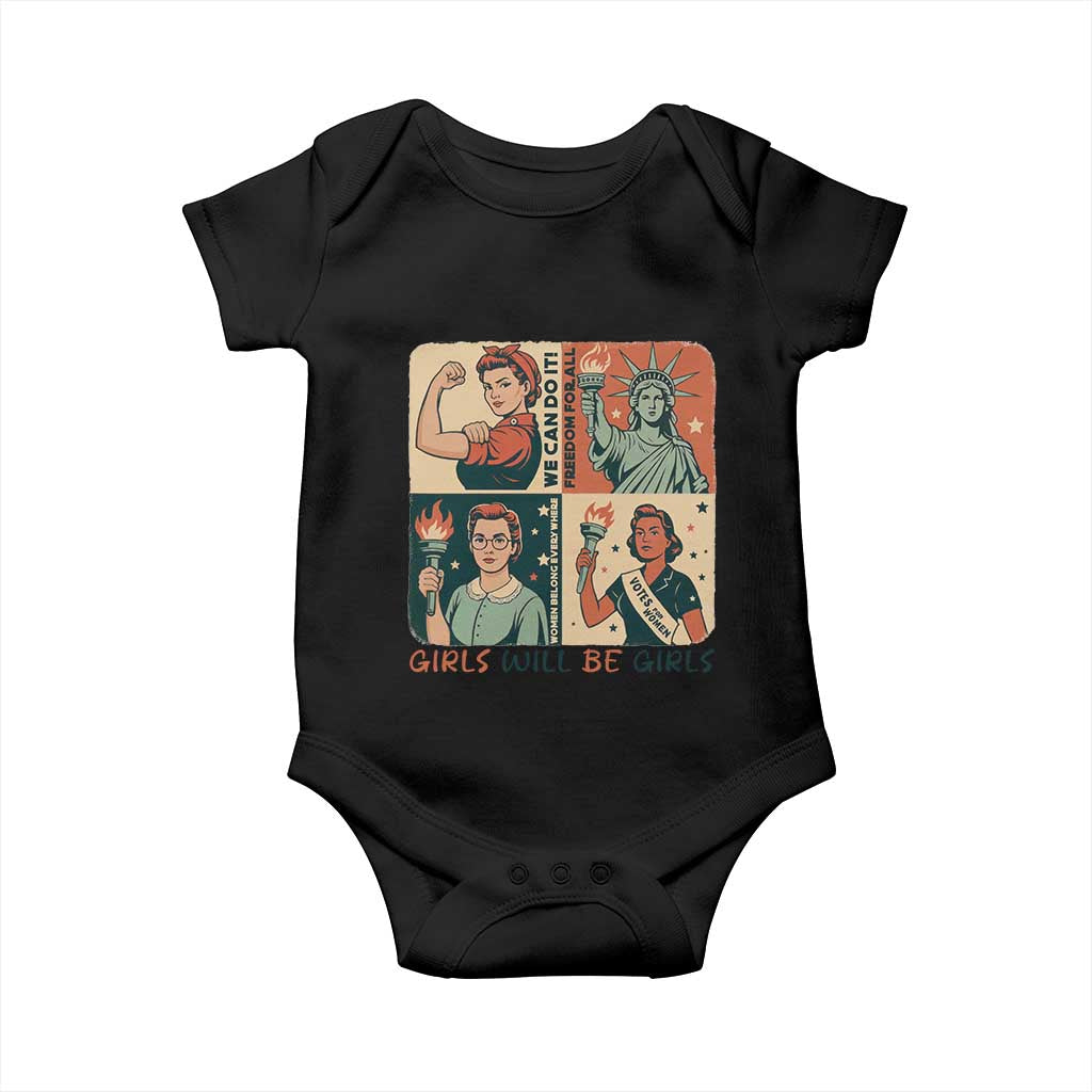 Girls Will Be Girls Baby Onesie Patriotic Feminist USA Women TS12 Black Print Your Wear