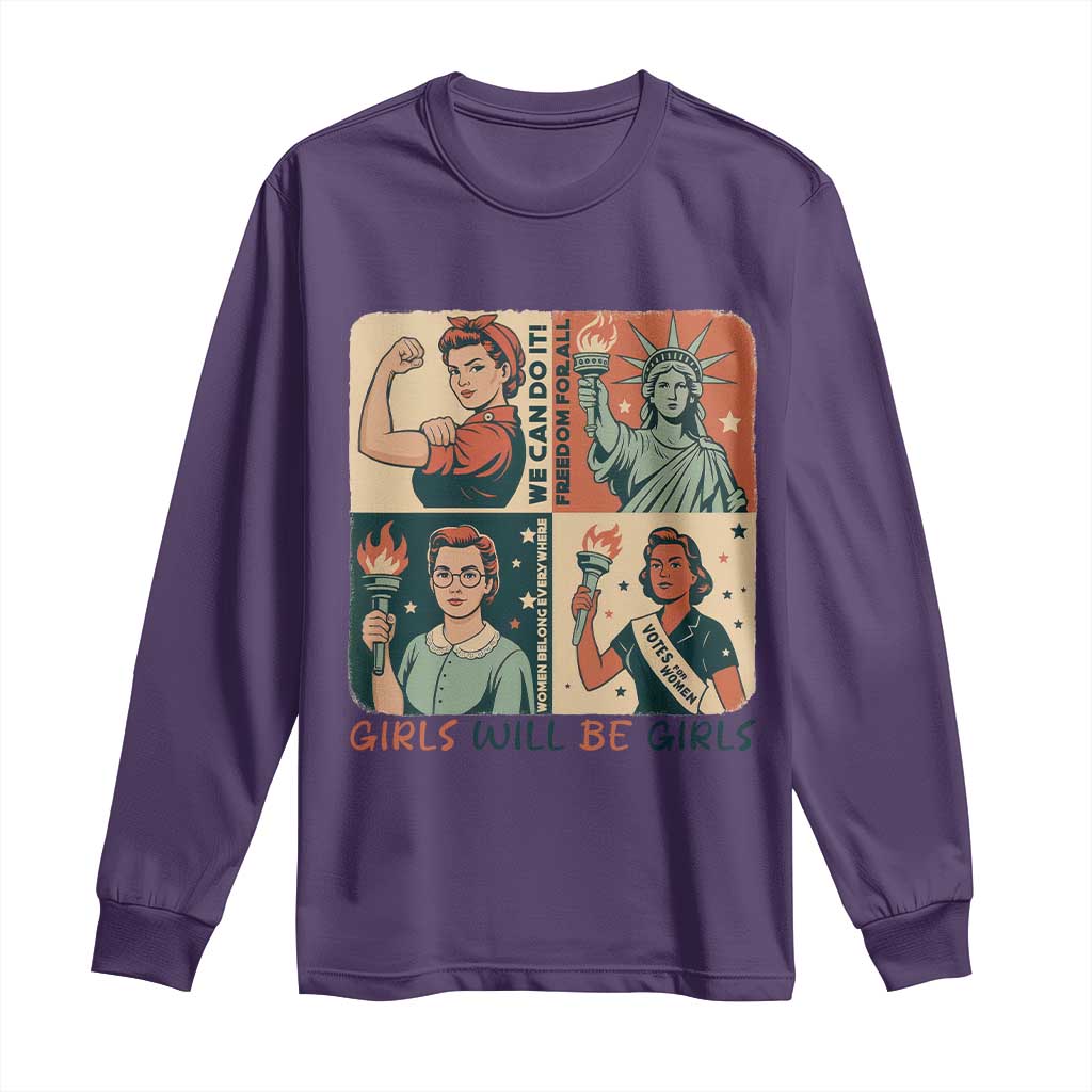 Girls Will Be Girls Long Sleeve Shirt Patriotic Feminist USA Women TS12 Purple Print Your Wear