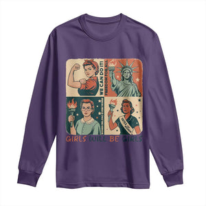 Girls Will Be Girls Long Sleeve Shirt Patriotic Feminist USA Women TS12 Purple Print Your Wear