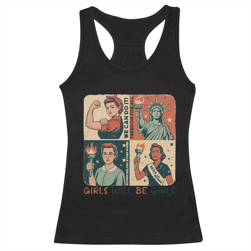 Girls Will Be Girls Racerback Tank Top Patriotic Feminist USA Women TS12 Black Print Your Wear