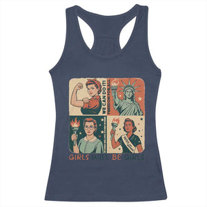 Girls Will Be Girls Racerback Tank Top Patriotic Feminist USA Women TS12 Navy Print Your Wear