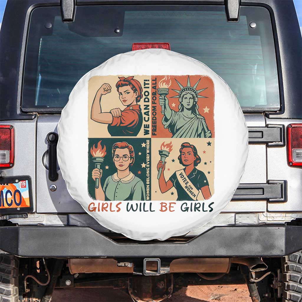 Girls Will Be Girls Spare Tire Cover Patriotic Feminist USA Women TS12 No hole White Print Your Wear