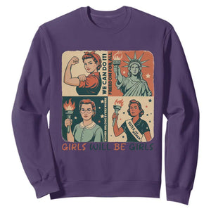 Girls Will Be Girls Sweatshirt Patriotic Feminist USA Women TS12 Purple Print Your Wear