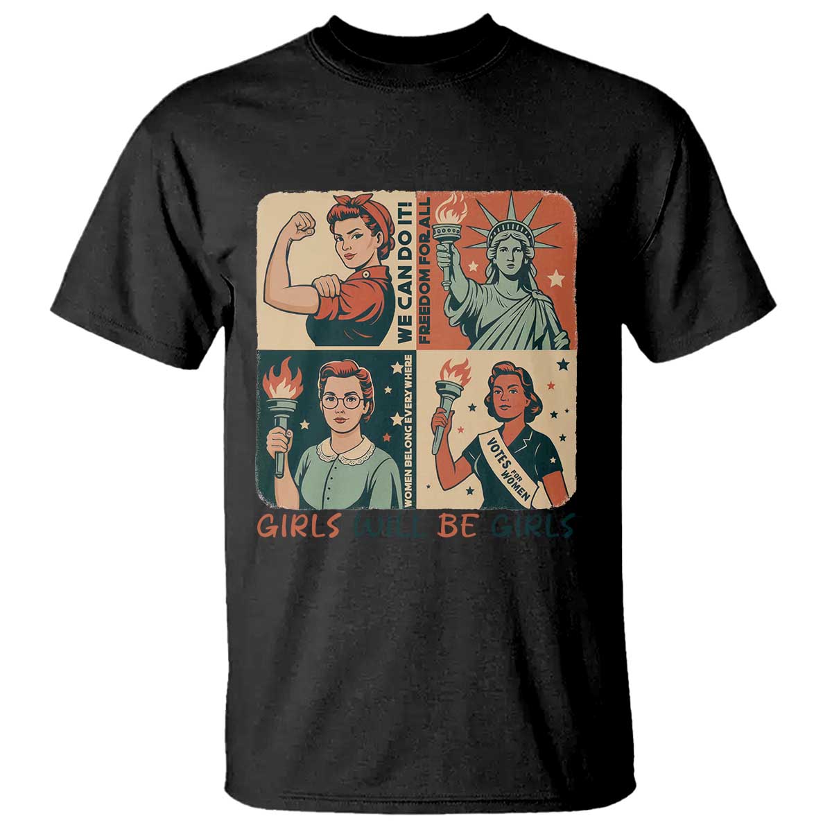Girls Will Be Girls T Shirt Patriotic Feminist USA Women TS12 Black Print Your Wear