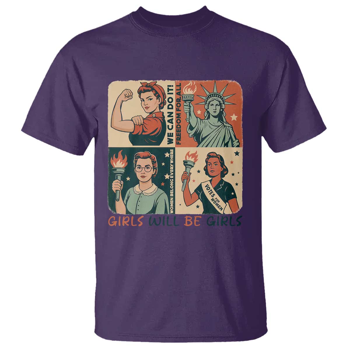 Girls Will Be Girls T Shirt Patriotic Feminist USA Women TS12 Purple Print Your Wear