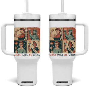 Girls Will Be Girls Tumbler With Handle Patriotic Feminist USA Women TS12 One Size: 40 oz White Print Your Wear