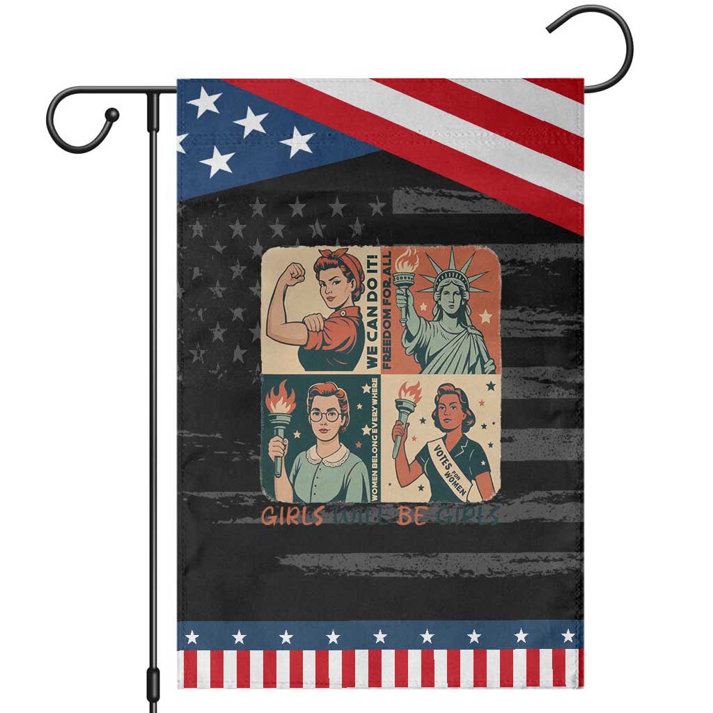 Girls Will Be Girls Garden Flag Patriotic Feminist USA Women TS12 Distressed Black Blue Print Your Wear