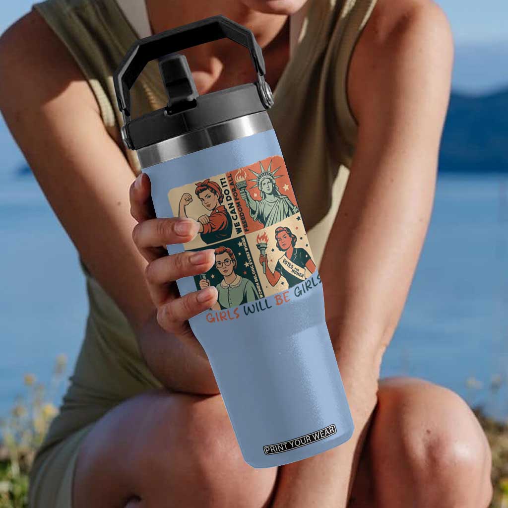 Girls Will Be Girls Flip Straw Tumbler Patriotic Feminist USA Women TS12 One Size: 30 oz Light Blue Print Your Wear
