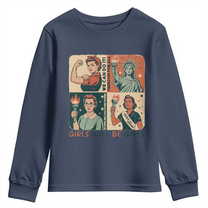 Girls Will Be Girls Youth Sweatshirt Patriotic Feminist USA Women TS12 Navy Print Your Wear