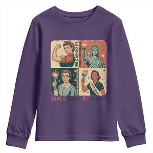 Girls Will Be Girls Youth Sweatshirt Patriotic Feminist USA Women TS12 Purple Print Your Wear