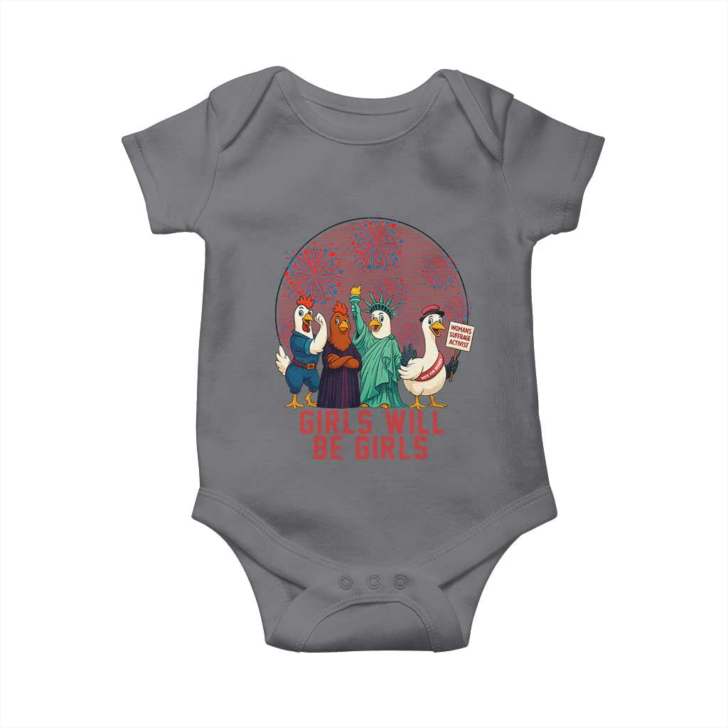 Girls Will Be Girls Baby Onesie Funny Patriotic Feathered Feminists Ducks TS12 Charcoal Print Your Wear