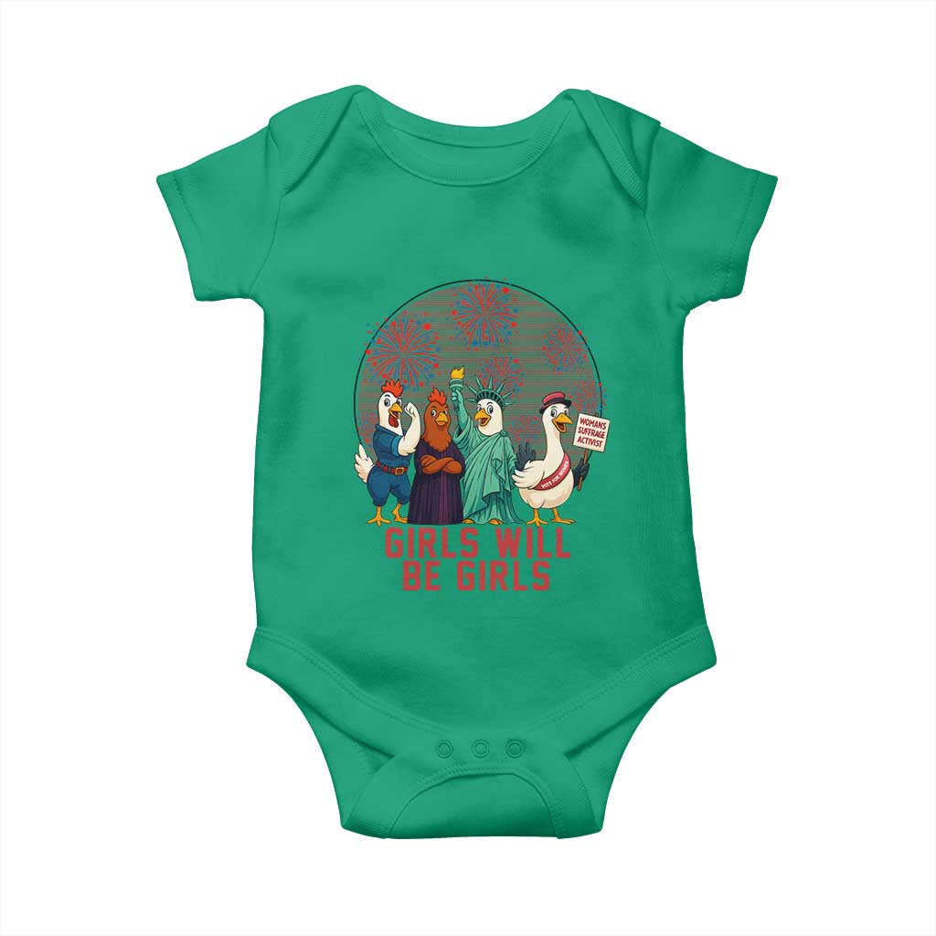 Girls Will Be Girls Baby Onesie Funny Patriotic Feathered Feminists Ducks TS12 Irish Green Print Your Wear