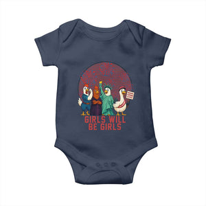 Girls Will Be Girls Baby Onesie Funny Patriotic Feathered Feminists Ducks TS12 Navy Print Your Wear