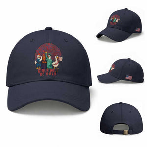 Girls Will Be Girls Baseball Cap Funny Patriotic Feathered Feminists Ducks TS12 Baseball Cap Universal Fit Navy Print Your Wear