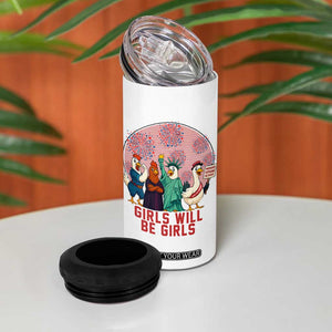 Girls Will Be Girls 4 in 1 Can Cooler Tumbler Funny Patriotic Feathered Feminists Ducks TS12 Print Your Wear