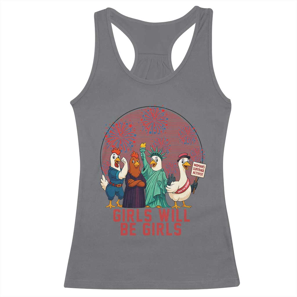 Girls Will Be Girls Racerback Tank Top Funny Patriotic Feathered Feminists Ducks TS12 Charcoal Print Your Wear