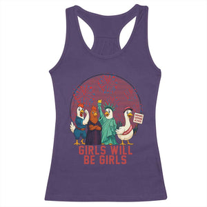 Girls Will Be Girls Racerback Tank Top Funny Patriotic Feathered Feminists Ducks TS12 Purple Print Your Wear