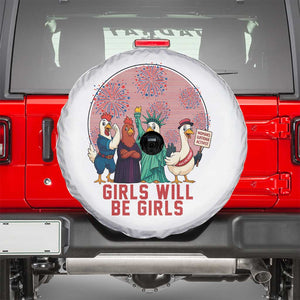 Girls Will Be Girls Spare Tire Cover Funny Patriotic Feathered Feminists Ducks TS12 White Print Your Wear