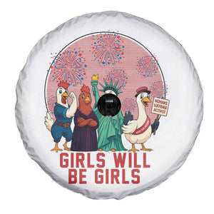 Girls Will Be Girls Spare Tire Cover Funny Patriotic Feathered Feminists Ducks TS12 Print Your Wear