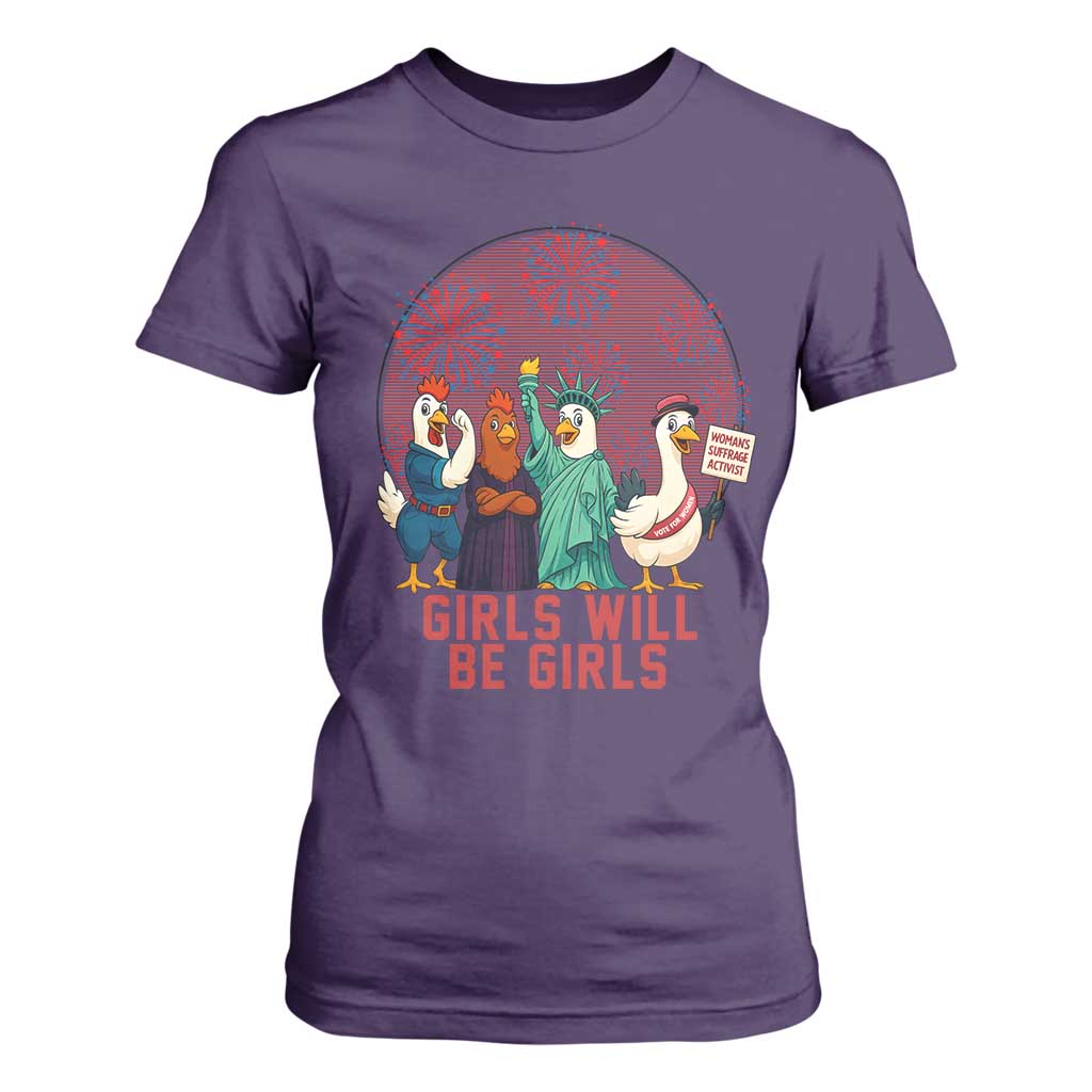 Girls Will Be Girls T Shirt For Women Funny Patriotic Feathered Feminists Ducks TS12 Purple Print Your Wear
