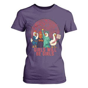 Girls Will Be Girls T Shirt For Women Funny Patriotic Feathered Feminists Ducks TS12 Purple Print Your Wear