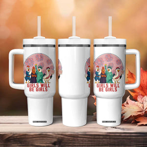 Girls Will Be Girls Tumbler With Handle Funny Patriotic Feathered Feminists Ducks TS12 Print Your Wear