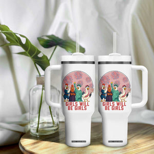 Girls Will Be Girls Tumbler With Handle Funny Patriotic Feathered Feminists Ducks TS12 Print Your Wear