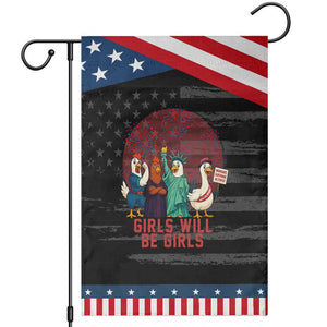 Girls Will Be Girls Garden Flag Funny Patriotic Feathered Feminists Ducks TS12 Distressed Black Blue Print Your Wear