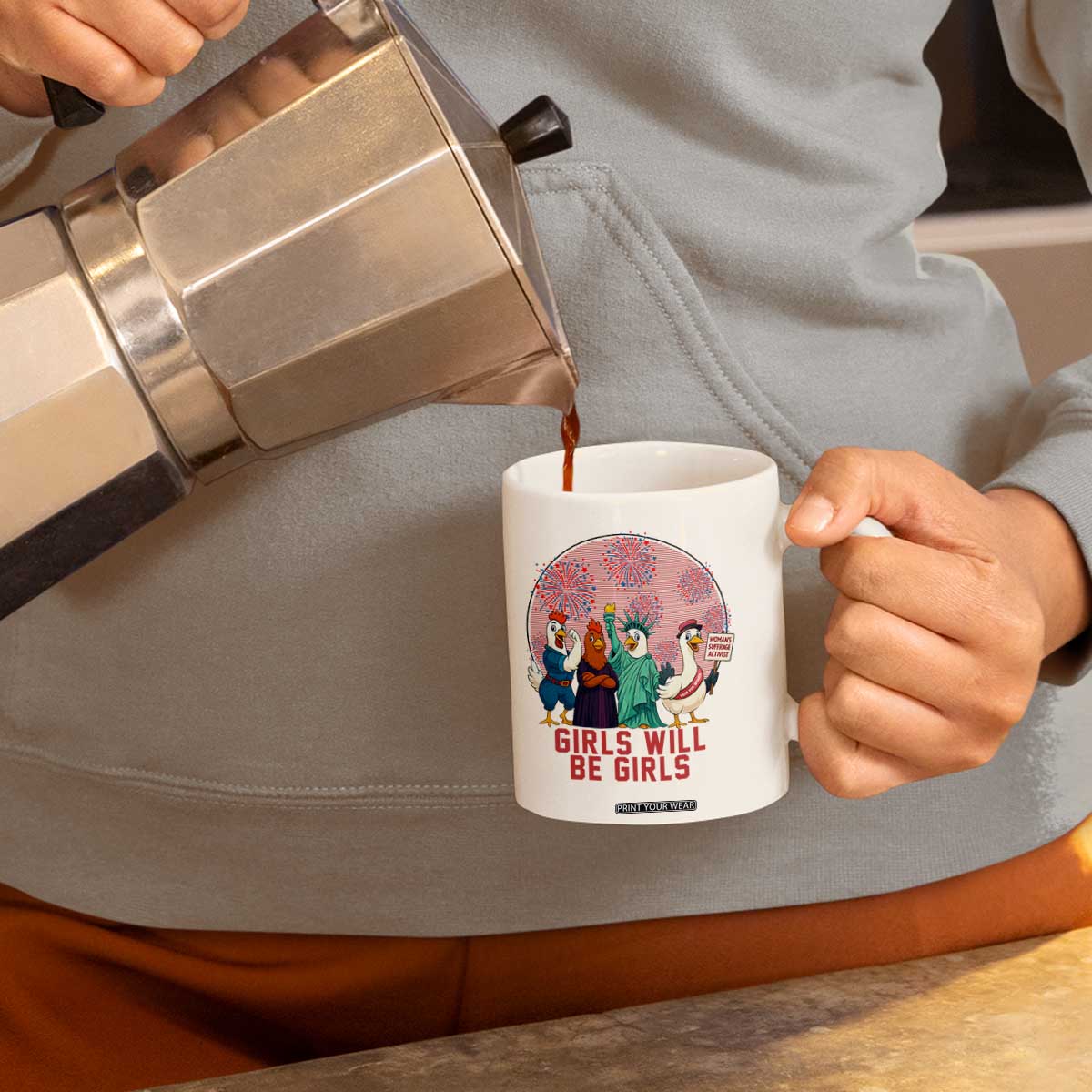 Girls Will Be Girls Coffee Mug Funny Patriotic Feathered Feminists Ducks TS12 Print Your Wear