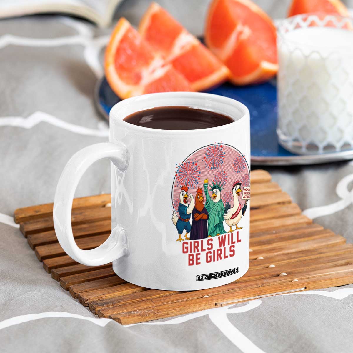 Girls Will Be Girls Coffee Mug Funny Patriotic Feathered Feminists Ducks TS12 Print Your Wear