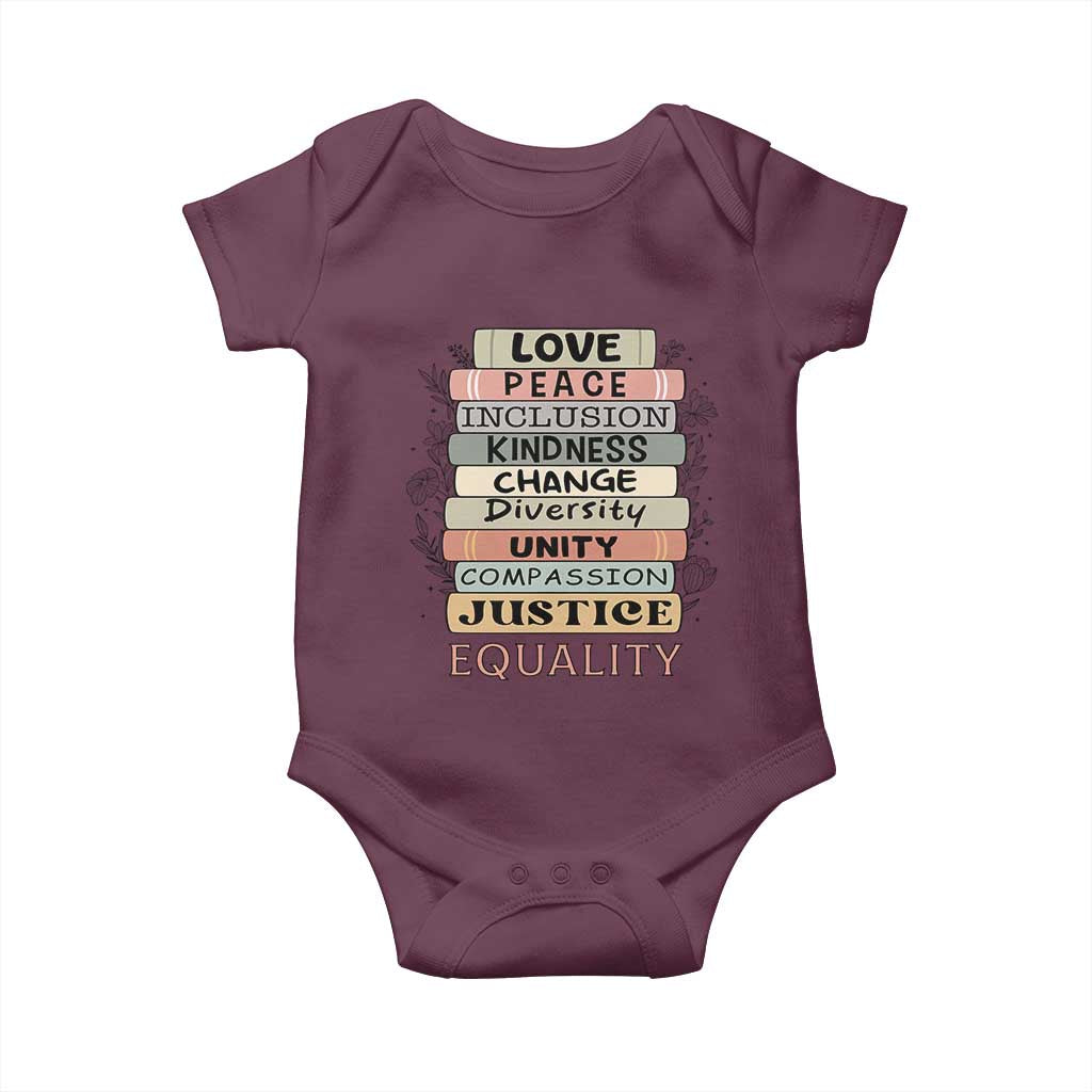 Human Rights Bookish Baby Onesie Kindness Peace Equality Flower For Women TS12 Maroon Print Your Wear