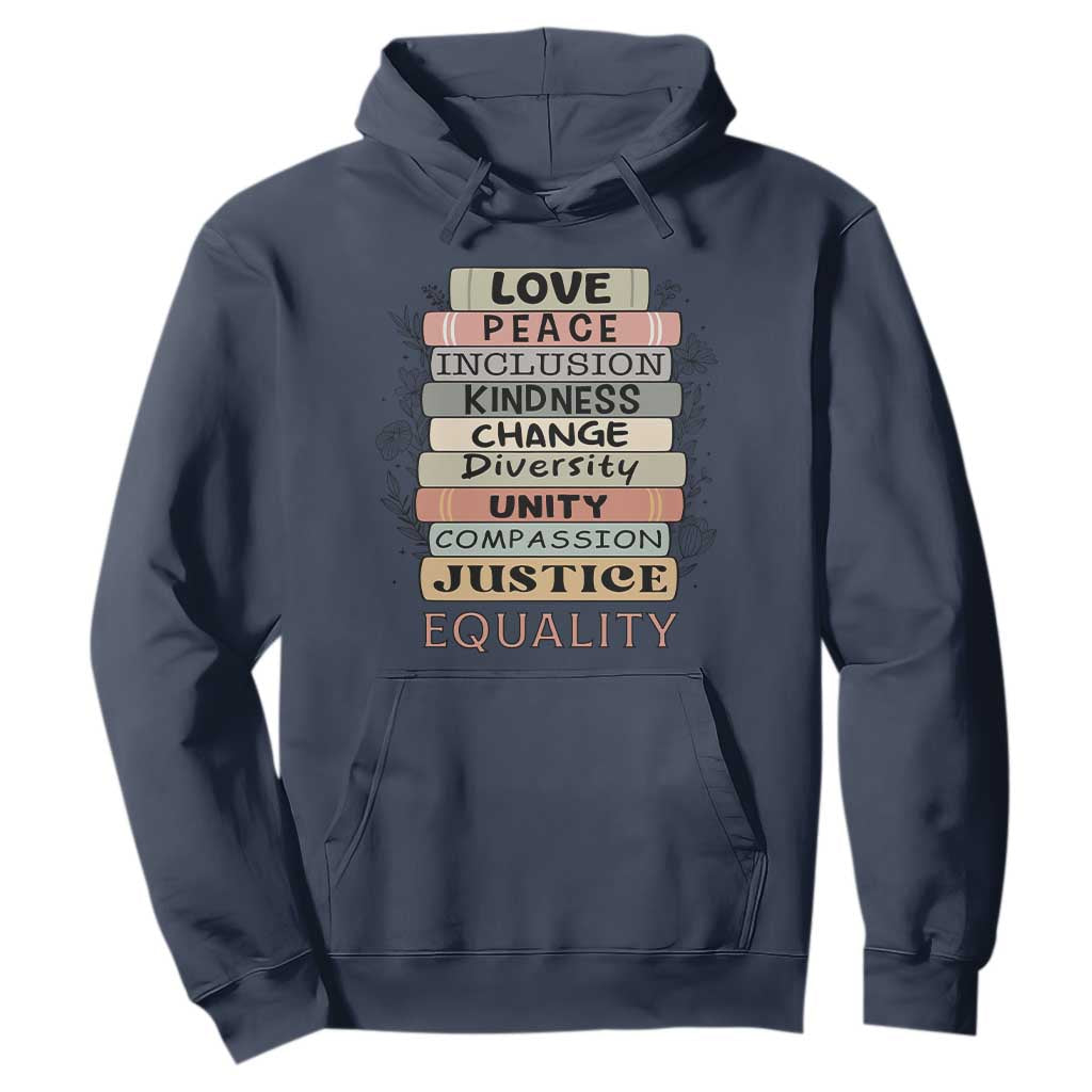 Human Rights Bookish Hoodie Kindness Peace Equality Flower For Women TS12 Navy Print Your Wear