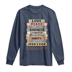 Human Rights Bookish Long Sleeve Shirt Kindness Peace Equality Flower For Women TS12 Navy Print Your Wear