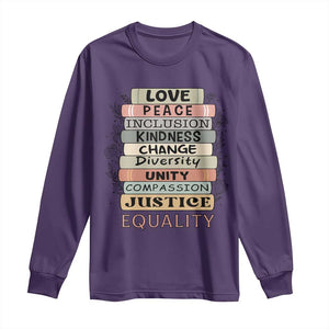 Human Rights Bookish Long Sleeve Shirt Kindness Peace Equality Flower For Women TS12 Purple Print Your Wear