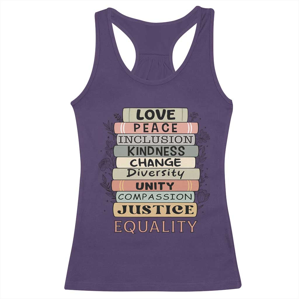 Human Rights Bookish Racerback Tank Top Kindness Peace Equality Flower For Women TS12 Purple Print Your Wear