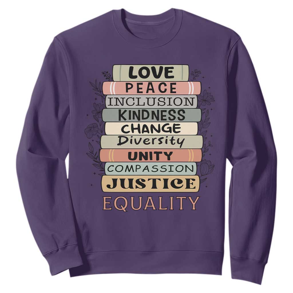 Human Rights Bookish Sweatshirt Kindness Peace Equality Flower For Women TS12 Purple Print Your Wear