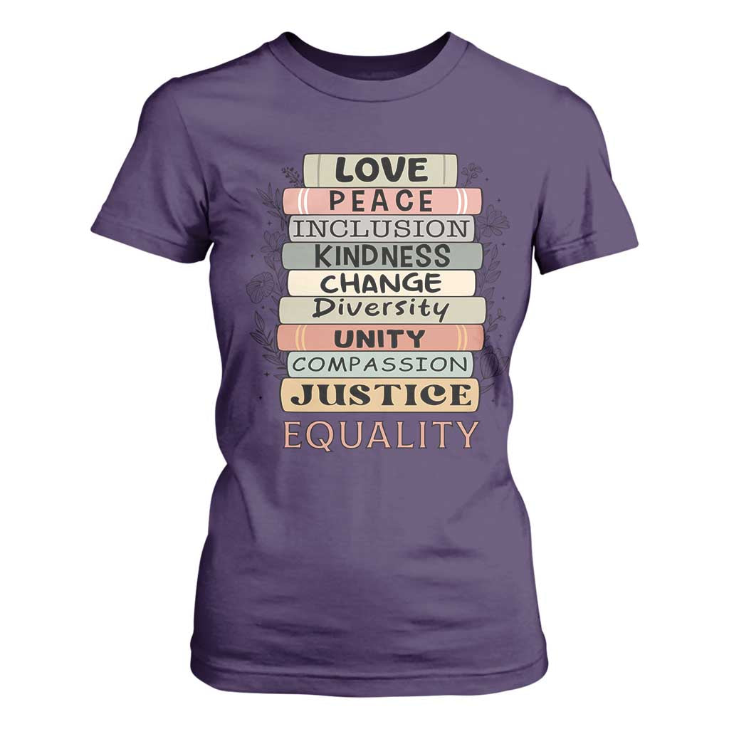 Human Rights Bookish T Shirt For Women Kindness Peace Equality Flower For Women TS12 Purple Print Your Wear