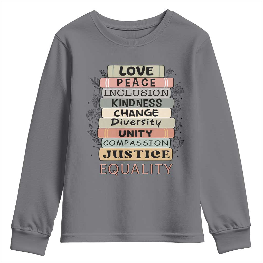 Human Rights Bookish Youth Sweatshirt Kindness Peace Equality Flower For Women TS12 Charcoal Print Your Wear