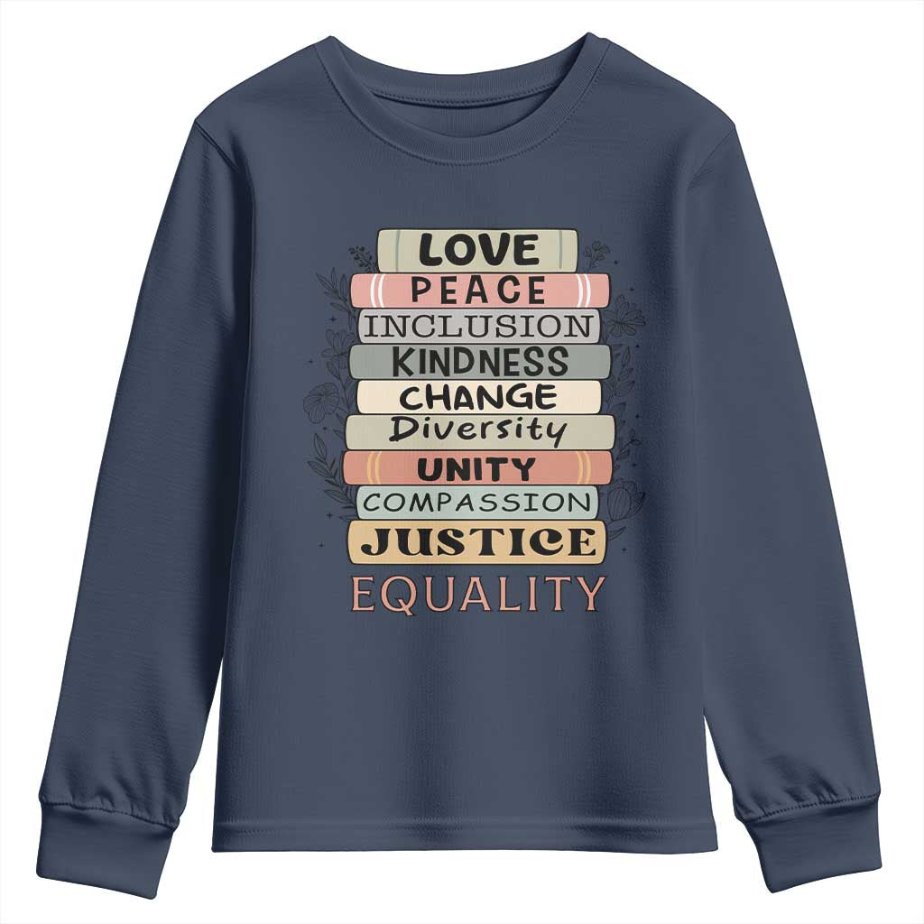 Human Rights Bookish Youth Sweatshirt Kindness Peace Equality Flower For Women TS12 Navy Print Your Wear