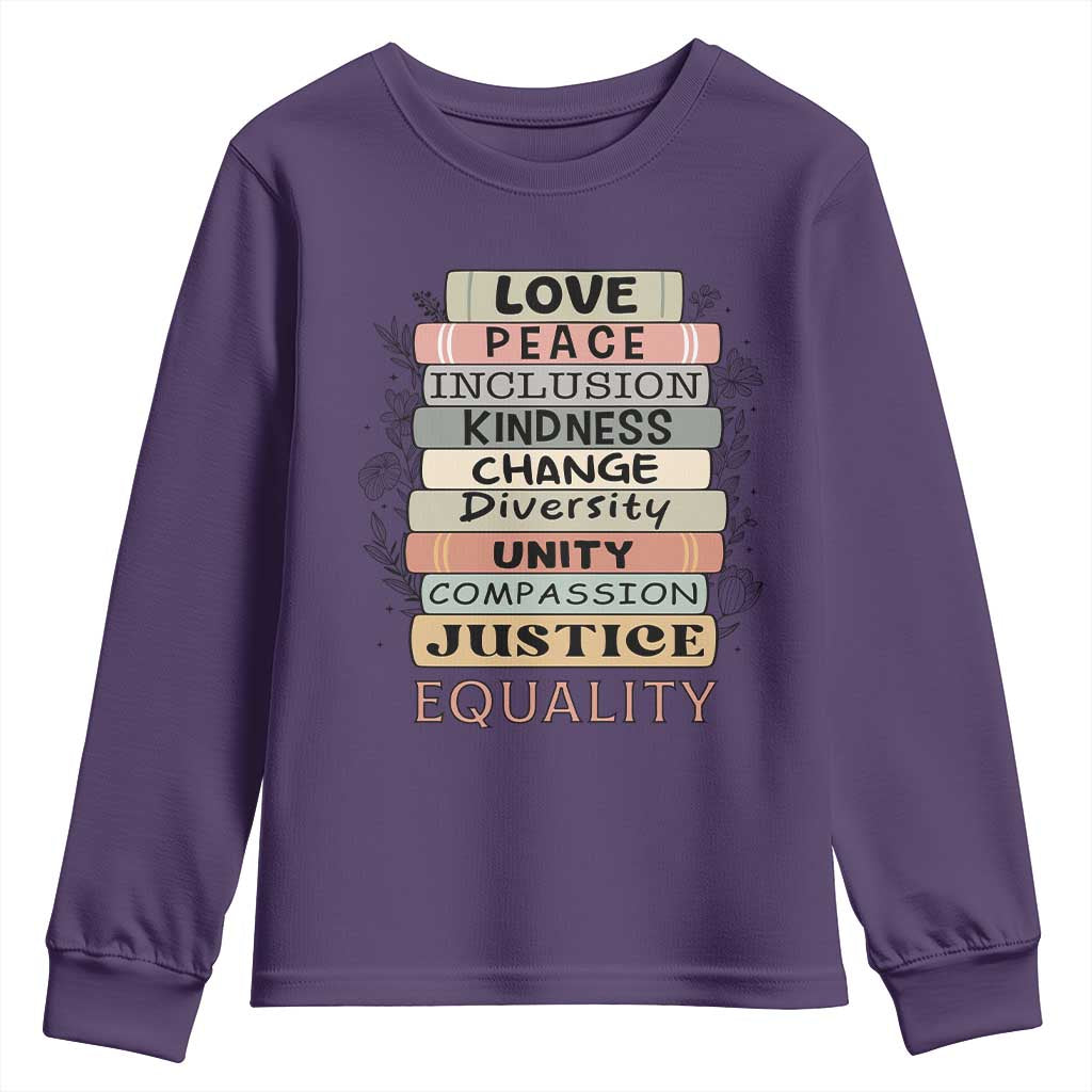 Human Rights Bookish Youth Sweatshirt Kindness Peace Equality Flower For Women TS12 Purple Print Your Wear