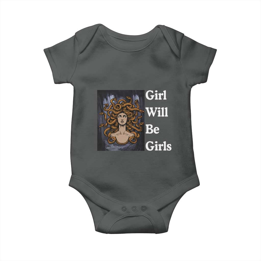 Girl Will Be Girls Baby Onesie Medusa Mythology Feminist Women TS12 Dark Heather Print Your Wear