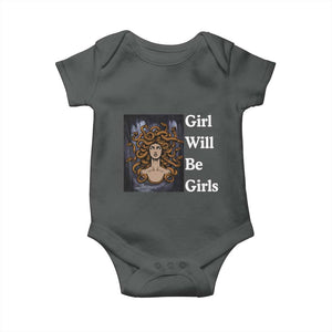 Girl Will Be Girls Baby Onesie Medusa Mythology Feminist Women TS12 Dark Heather Print Your Wear